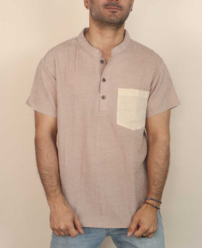 Men's Button Up Kurta Shirt With Solid Pocket